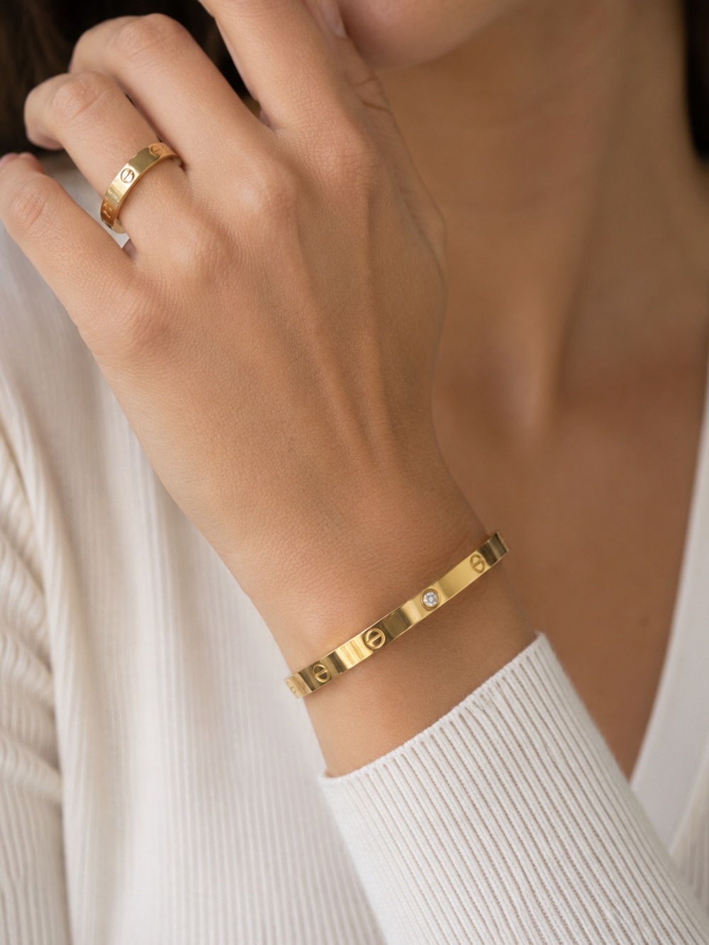 Gold Bangle Bracelet with Diamond Accents